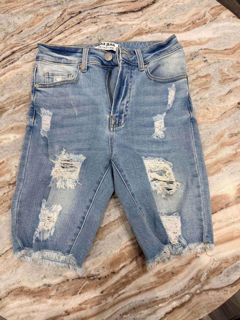 Wax Jean Collection Women's High-Rise Distressed Raw Hem Bermuda Shorts